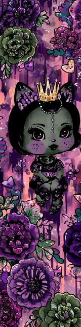 Free kawaii cats bookmark featuring a purple cat with a floral crown